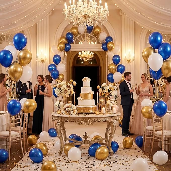 Blue and Gold Balloons, 12 Inch Blue and White Balloons - Image 5