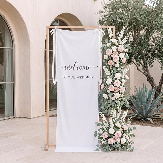 Tingjoo 27 × 78 Inch Welcome to Our Wedding Fabric Banner Long Wedding Party - Image 4