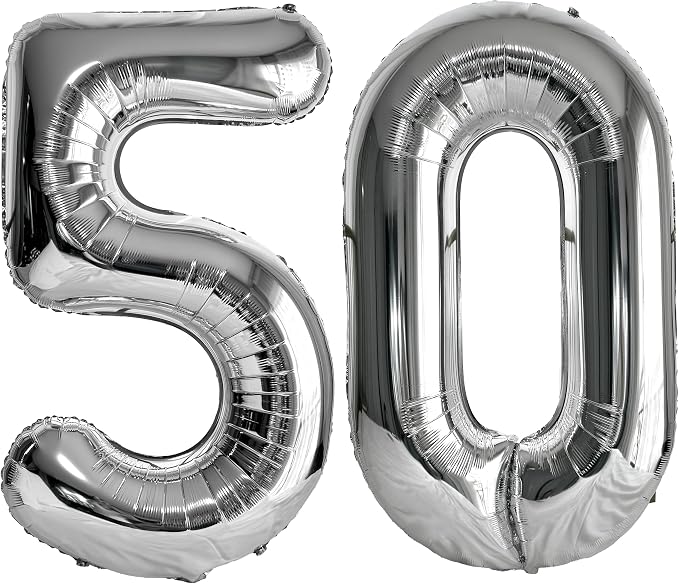 FIROMI 50 Number Balloons Silver Big Foil Mylar 50th Balloon Numbers 40inch | by Firomi