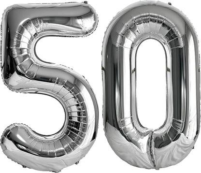 FIROMI 50 Number Balloons Silver Big Foil Mylar 50th Balloon Numbers 40inch | by Firomi
