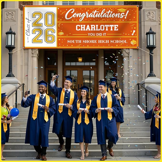 Custom Vinyl Banner 2026 Graduation, 4 Sizes | 2026 Grad Decorations Backdrop - Image 8