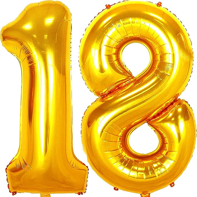 Jonhamwelbor 18 Number Balloons Gold Big Giant Jumbo Number 18 Foil Mylar by Jonhamwelbor