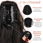 Claw Wavy Ponytail Extension 18 Inch for Women Curly Pony Tail Clip in Hair Extensions Shoulder Length Fluffy Natural Looking Synthetic Hairpiece for Daily Use (Black Brown)