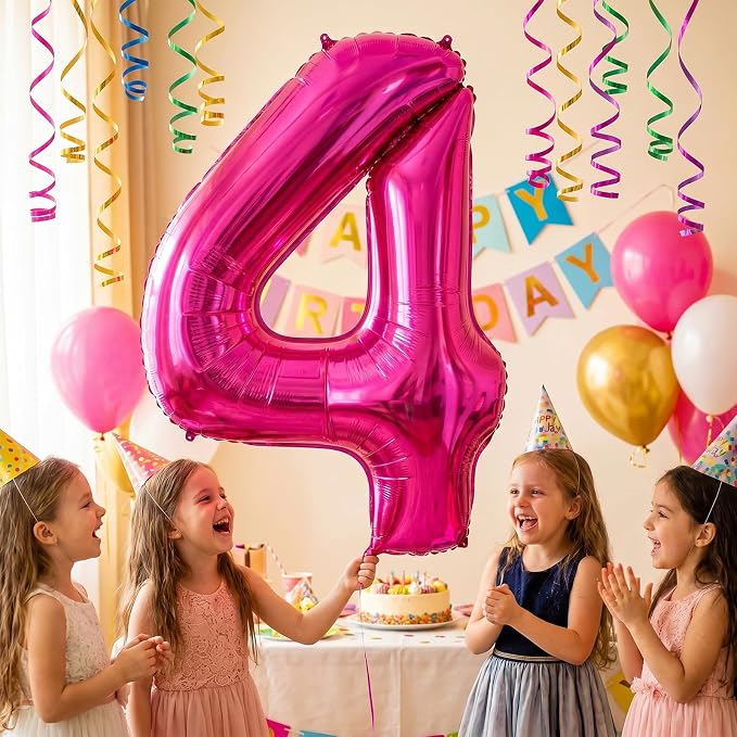 40 Inch Hot Pink Number 4 Balloon, Giant Number Balloons, Birthday Decor | - Image 5