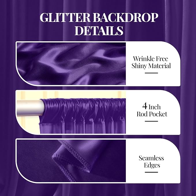 40x10ft Purple Glitter Backdrop Curtain - Image 4