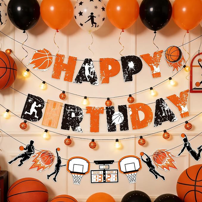 SUNBEAUTY Basketball Happy Birthday Banner Basket Ball Themed Party Decorations - Image 7
