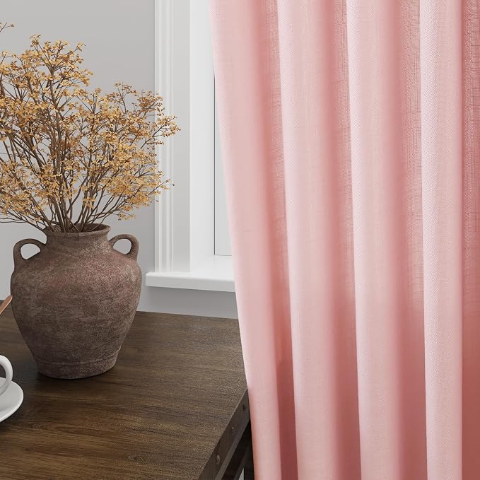 Pink Linen Curtains 96 Inches Long 2 Panels Set - Image 5