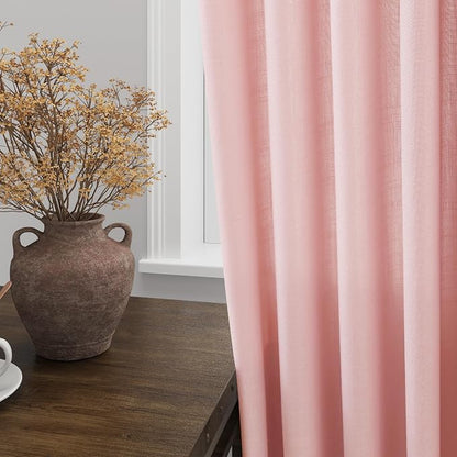 Pink Linen Curtains 84 Inch Length 2 Panels Set - Image 5