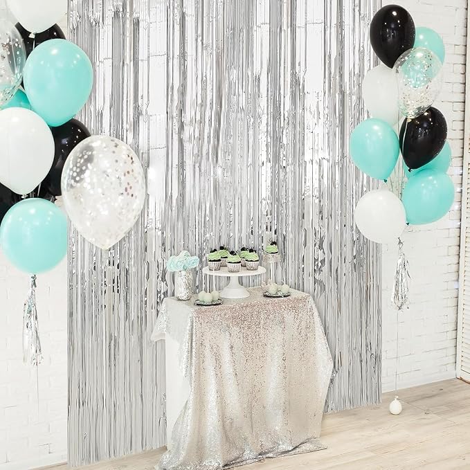 Crosize 8 Pack Sliver Party Streamers Backdrop, 3.3 x 9.9 ft | Tinsel Foil - Image 5