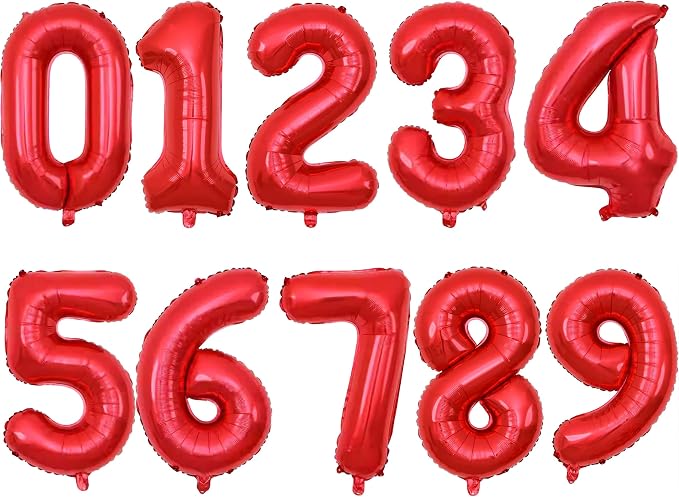 2 Set 20 Pcs Number Balloons 16 Inch Red 0-9 Number Mylar Foil Balloons Red by Unknown
