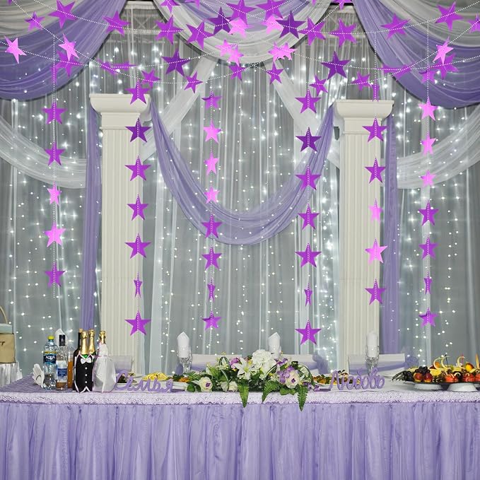 Spakon 65 Feet Glitter Star Paper Garland Banner Hanging Decoration Star - Image 5