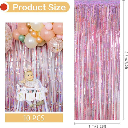 10 Pack Pink Backdrop Curtain 3.2ft x 8.2ft Metallic Tinsel Foil Fringe - Image 3