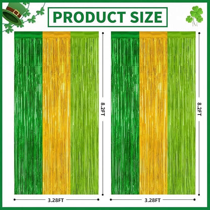 Green Gold Light Gold Fringe Curtain Party Streamers 2Pack 3.3 x 8.3 Ft Foil - Image 3