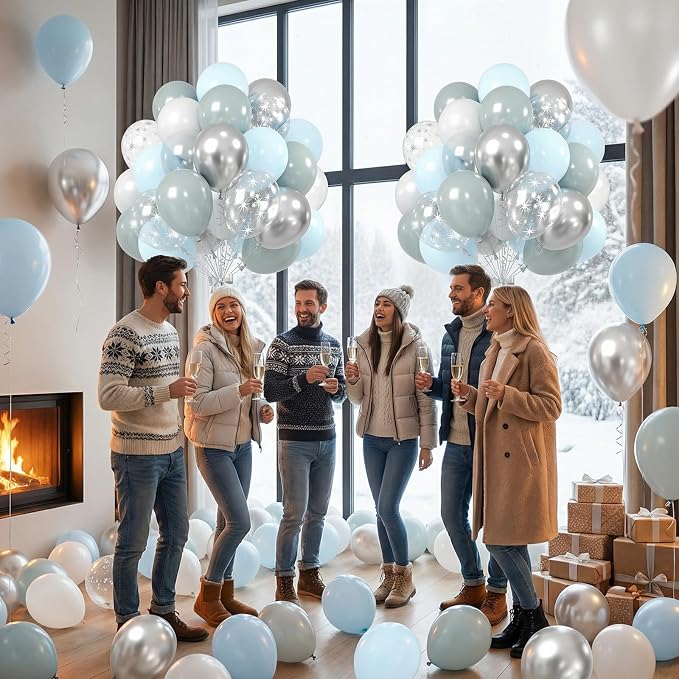 Dusty Blue Party Balloons, 12 Inch Star Printed Transparent Latex Balloons - Image 6