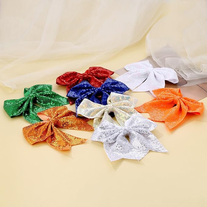 Large Glitter Cheer Bows Clips, Jumbo Big 7 Inch Cheerleading Sequin Hair Bow Hair Accessories for Teens Girls Football Sports Cheerleader Outfit Uniform (Royal Blue)