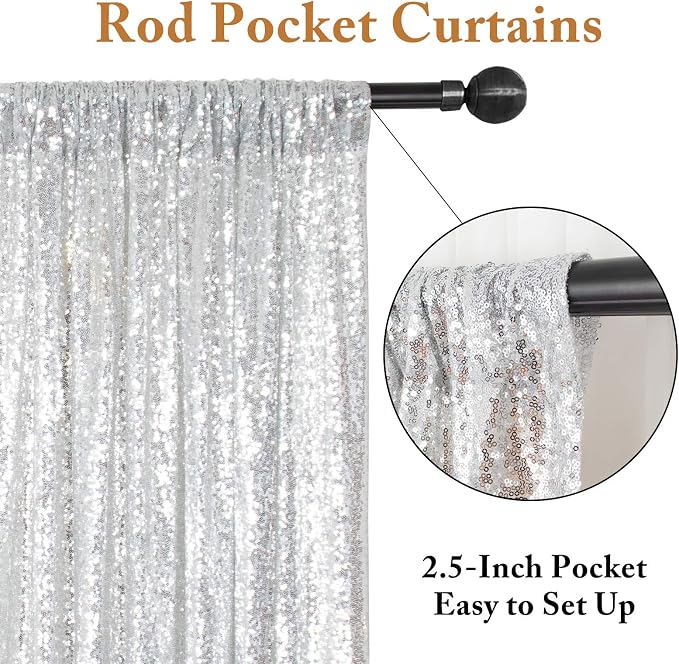 ShinyBeauty Silver Sequin Backdrop 2 Pieces, Photograph Background 7FTx7FT - Image 5
