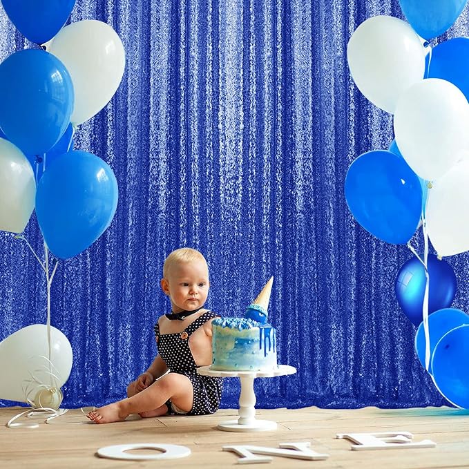 2×8FT-2PCS Royal Blue Sequin Backdrop Curtains Panels, Photography Backdrop - Image 3
