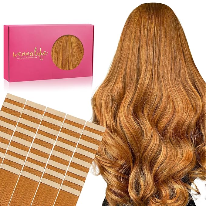 WENNALIFE 40pcs Tape in Hair Extensions Human Hair, 100g 18 inch Auburn Ginger Real Human Hair Straight Tape in Extensions Invisible Human Hair Extensions Reusable Real Hair Extensions
