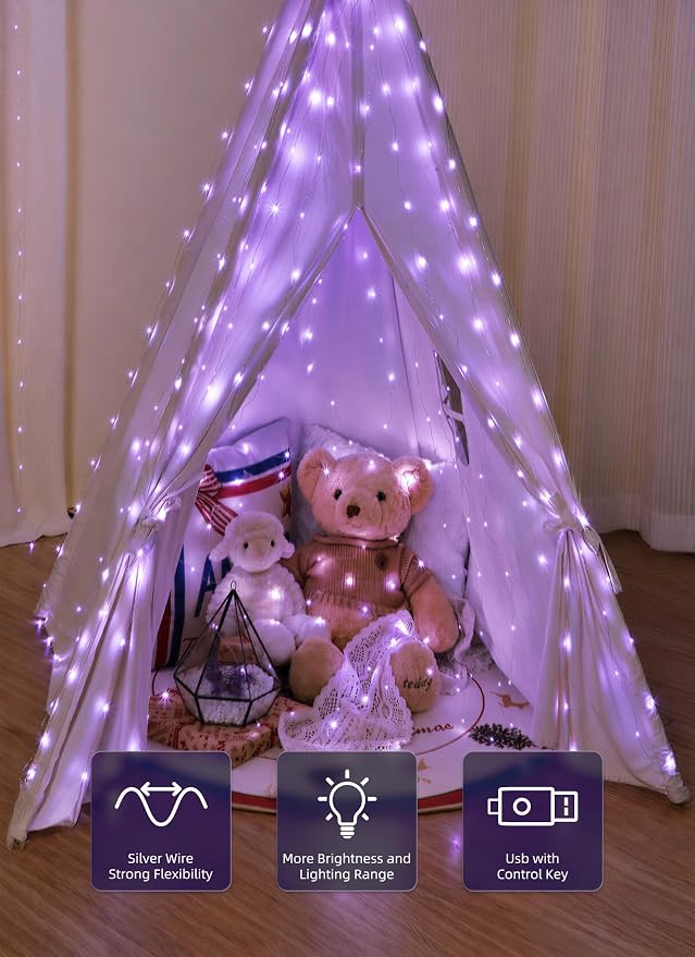 Brightown 300 LED Purple Fairy Curtain Lights, 9.8ft x 9.8ft String Lights | - Image 3