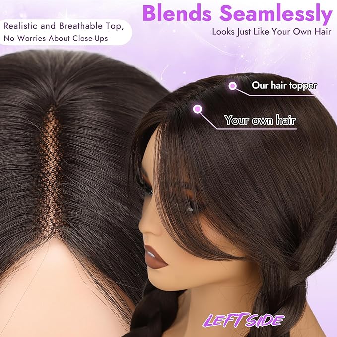 Black Synthetic Hair Toppers for Women with Thinning 3D 360° Cover Clip in Wispy Bangs Upgraded Adjustable Bandage 24 Inch Long Layered