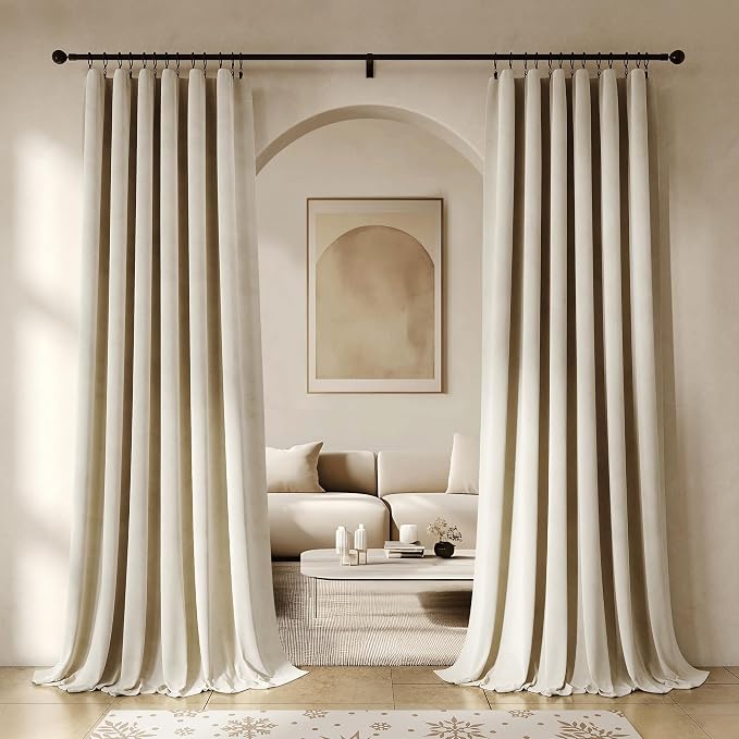 Beauoop Beige Velvet Curtains for Bedroom Living Room 52x108 2 Panels | Soft by Beauoop