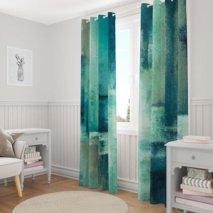 Asuexpect Teal Curtains 2 Panels Abstract Rust Curtain Room Darkening Grommet - Image 6