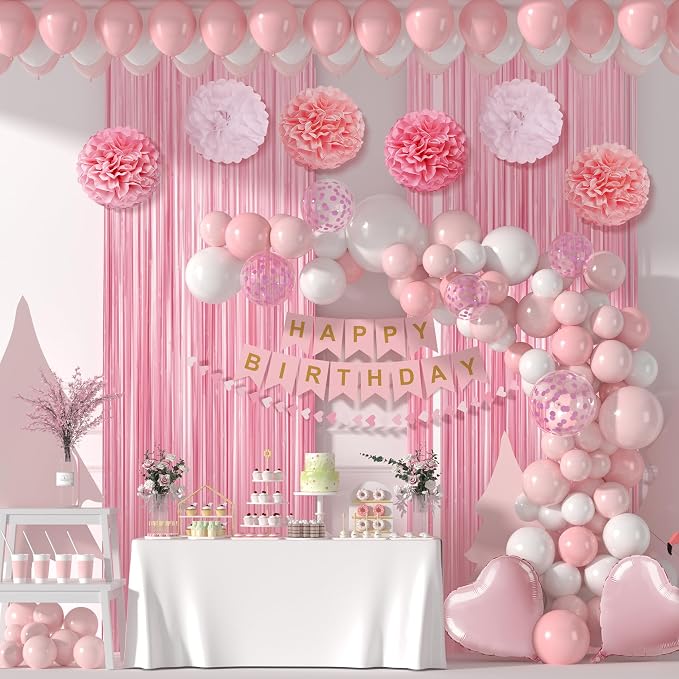 Pink and White Happy Birthday Party Decorations - Image 6