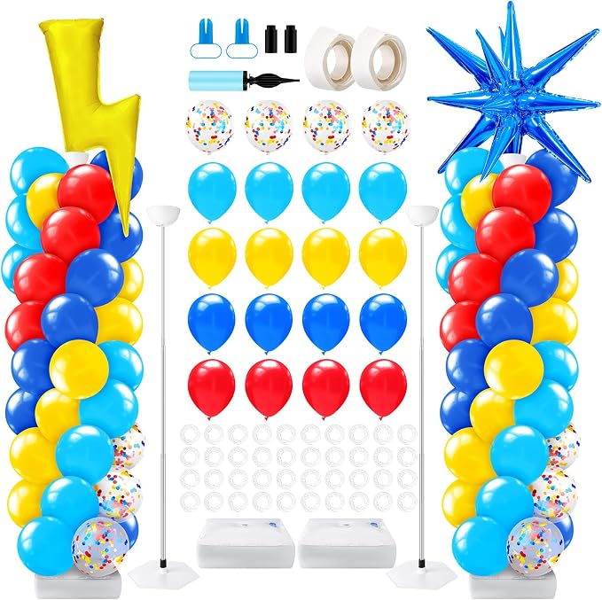 Kasyat 2 Set Red Blue Yellow Balloon Column Stand Kit Cartoon Hedgehog by Kasyat