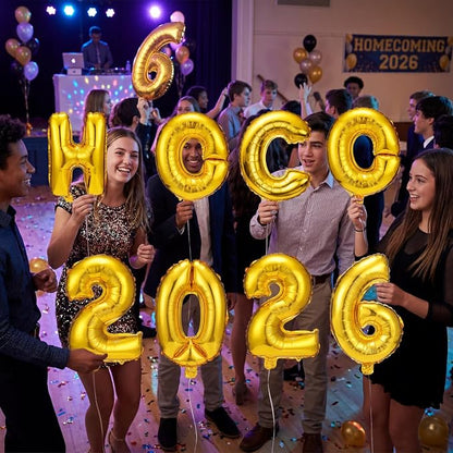 8 Pcs HOCO 2026 Foil Letter Balloons, 16 Inch Gold Alphabet Balloon Banner - Image 4