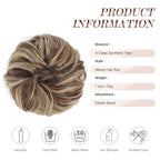 FESHFEN Messy Bun Hair Piece - Large Elastic Wavy Curly Hair Bun Scrunchies Ponytail Extensions Synthetic Chignon Hairpieces for Women, Copper Brown & Beige Blonde 1.94oz
