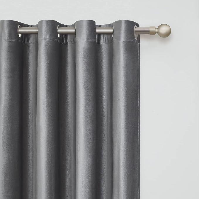 BULBUL Velvet Grey Grommet Blackout Curtains 84 inch Length - Image 2