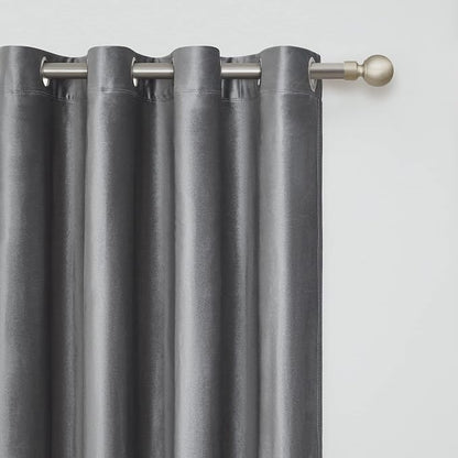 BULBUL Velvet Grey Grommet Blackout Curtains 84 inch Length - Image 2