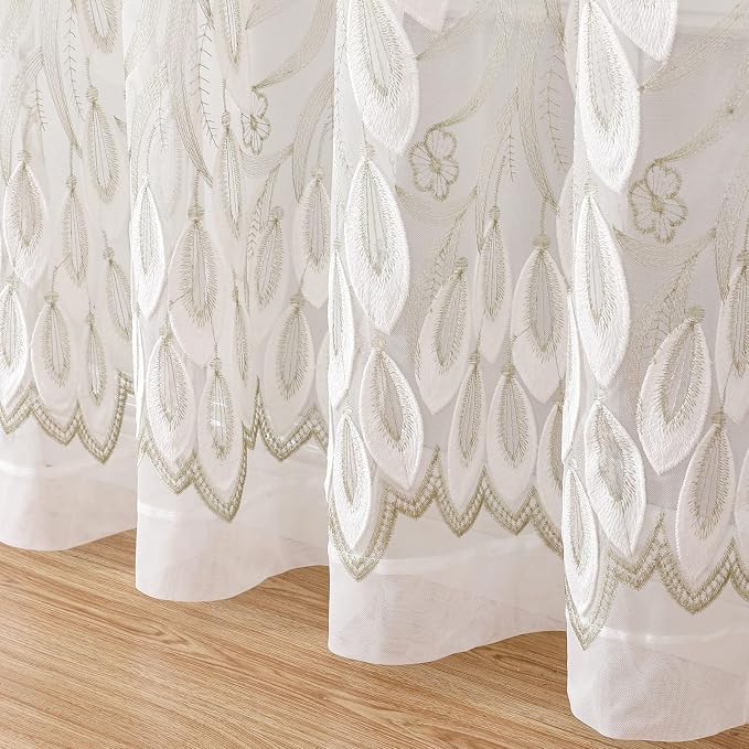 White Sheer Voile Curtains White Embossed Drip 54Wx96L Inch | Light Filtering - Image 3