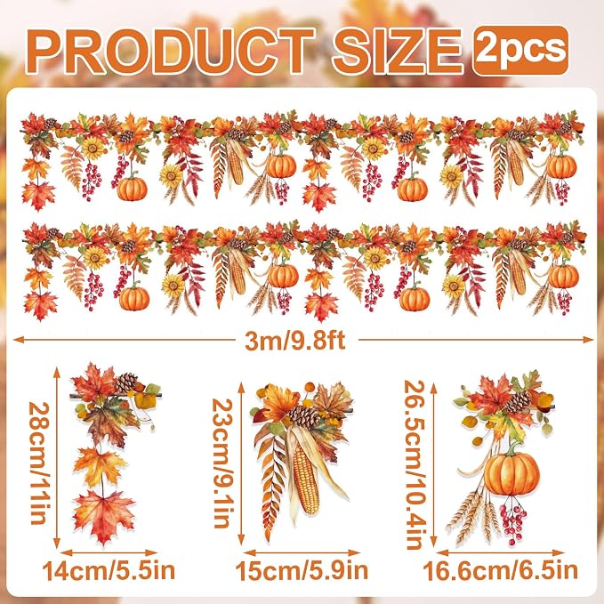 19.6 Ft Fall Garland 2-Sided Printing Autumn Harvest Maple Leaf Banner | - Image 2