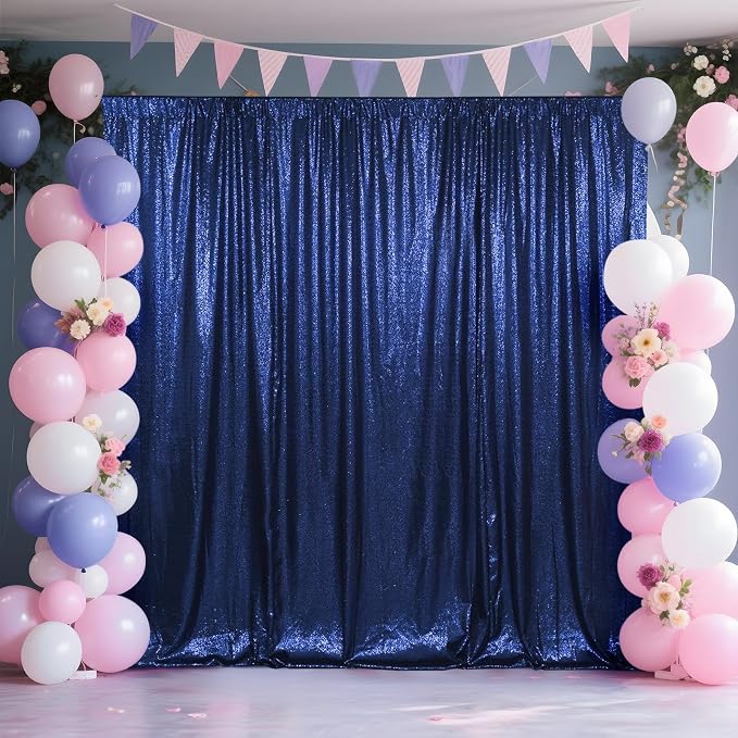 SquarePie 5x7ft Navy Blue Sequin Backdrop, High Density Non-Transparent Glitter - Image 2