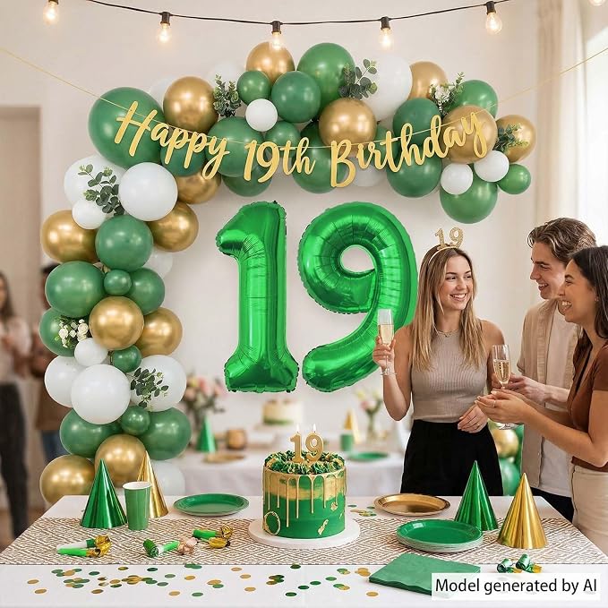 Green Number 19 Balloon 40 Inch, Shiny Foil Duo - Image 2