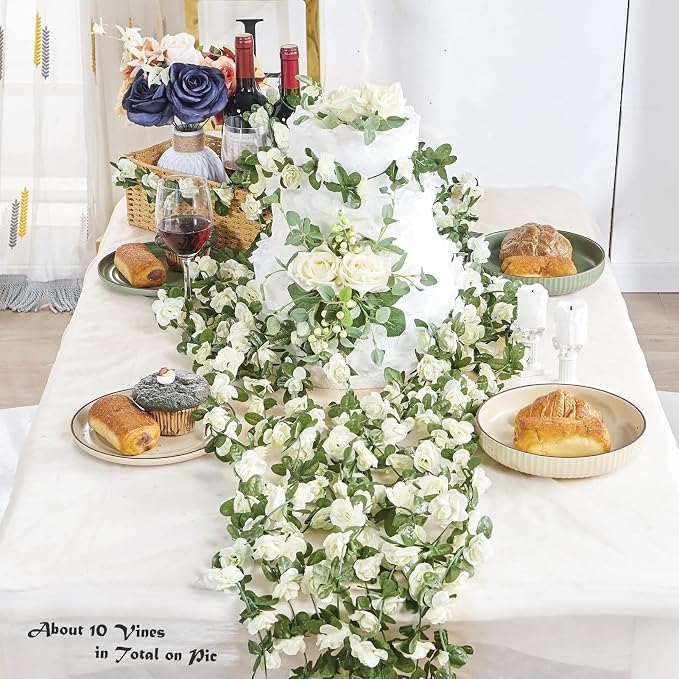 Artificial Flower Garland 8pcs 8.2ft Floral Rose Vine Decor, Hanging Faux Roses - Image 3