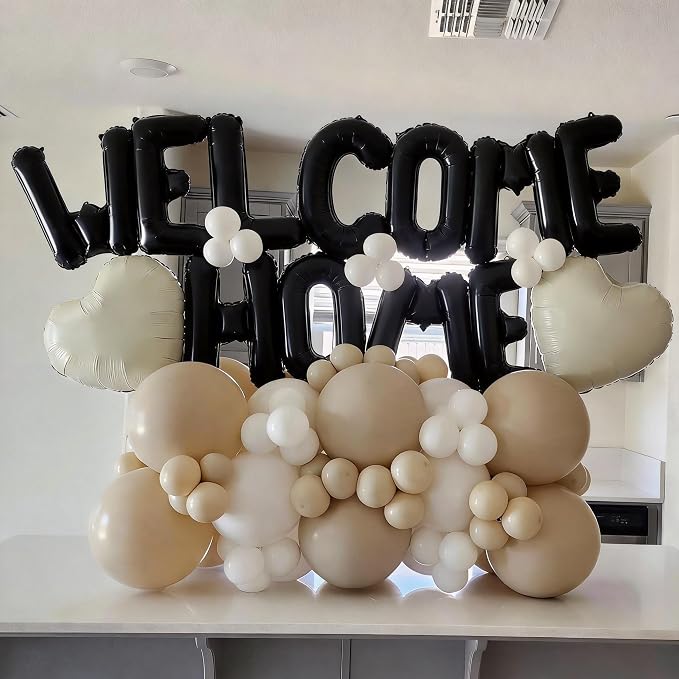 Welcome Home Balloons Cream White Black, 16Inch Welcome Home Foil Balloons - Image 4
