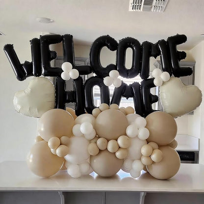 Welcome Home Balloons Cream White Black, 16Inch Welcome Home Foil Balloons - Image 4