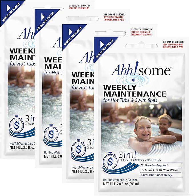 Triple-Action 3-in-1 Weekly Hot Tub Cleaner, Conditioner & Clarifier – Hot Tub Chemicals for Crystal Clear Water – Works on All Hot Tubs & Inflatable Spas – Made in USA – Veteran-Owned (4 Week Kit)