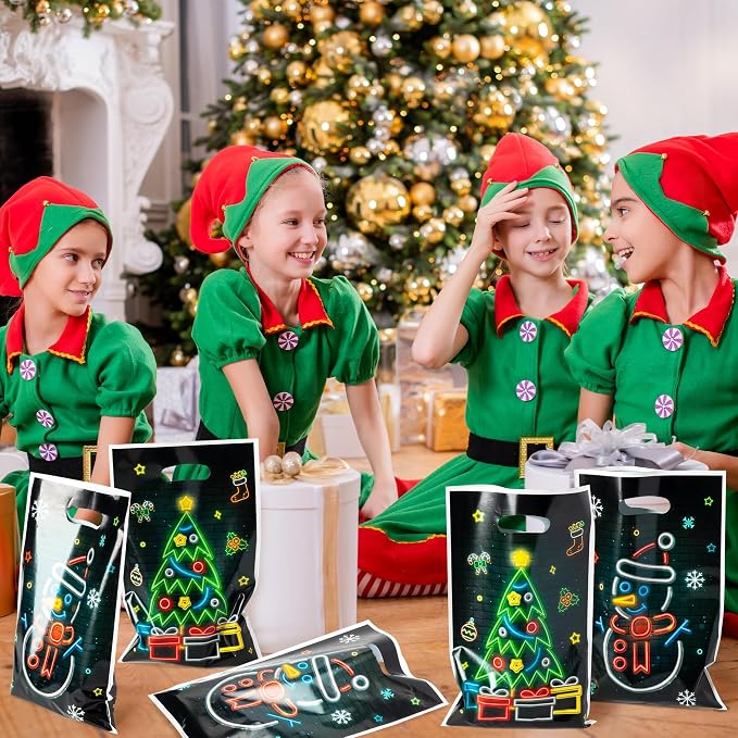 ANGOLIO 50Pcs Christmas Glow in the Dark Favors Bags Print Christmas Tree - Image 5
