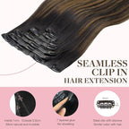 GOO GOO Clip in Hair Extensions Real Human Hair, Remy Human Hair Extensions Clip ins for Women, Natural Human Hair, 16inch 110g 7Pcs, 1B/6/1B Balayage Natural Black to Chestnut Brown