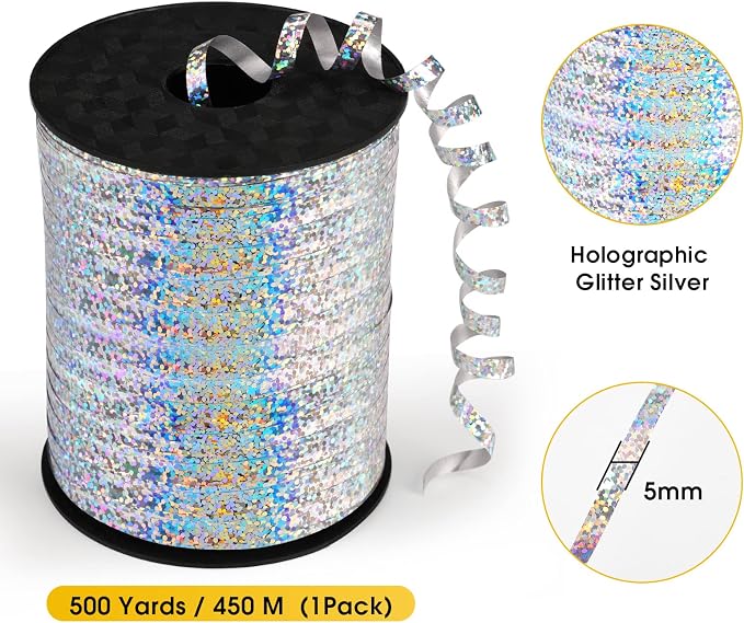 Silver Curling Ribbon, 500 Yard Shiny Metallic Silver - Image 5