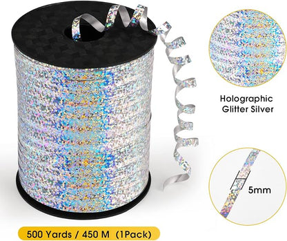 Silver Curling Ribbon, 500 Yard Shiny Metallic Silver - Image 5