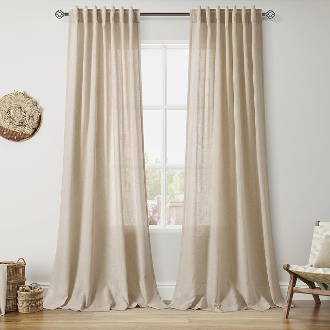 Taupe Burlywood Linen Curtains for Living Room 100 Inches Long Light Filtering by Nanspring