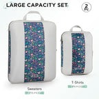 2 Set Compression Packing Cubes for Travel Essentials,Compressible Expandable Packing Cubes for Suitcase,OlarHike Luggage Organizer Bags for Travel(Dark Blue Floral)