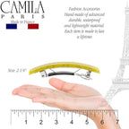 Camila Paris CP3043 French Hair Barrette Clip for Girls, Set of 2 Yellow Rubberized Metal Clasp Strong Hold Grip Hair Clips for Women, No Slip Durable Styling Girls Hair Accessories, Made in France
