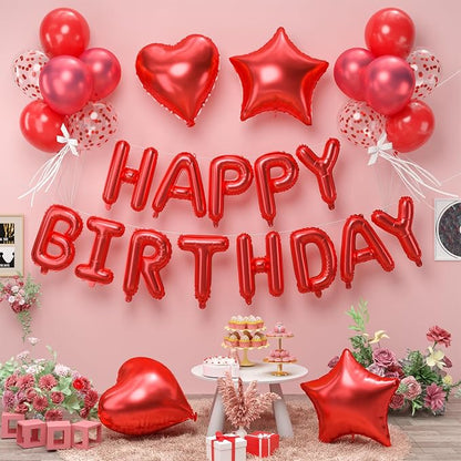 29PC Red Happy Birthday Balloon Banner, 16 Inch 3D Aluminum Letter Banner Sign by Paready