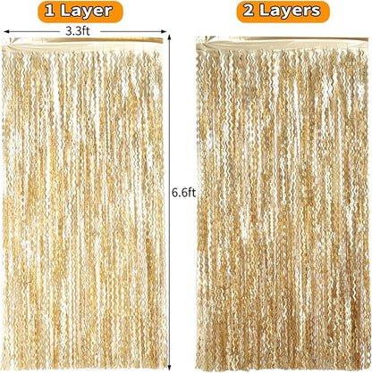 4 Pack Wavy Champagne Gold Metallic Tinsel Foil Fringe Curtains Backdrop - Image 6