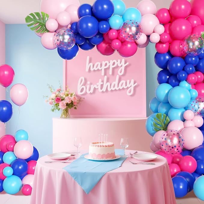 170Pcs Blue and Pink Balloons Summer Hawaii Tropical Arch Garland Kit | Royal - Image 7